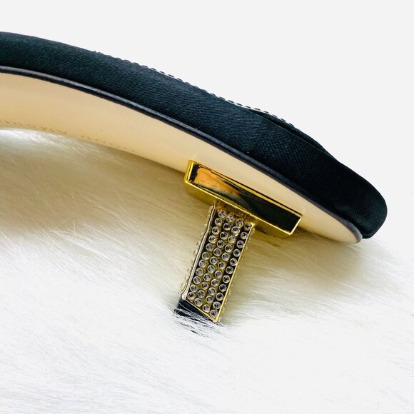 Good American Kickstand Slide Sandal Mules Black Diamond Kitty Heels Elegant - Picture 4 of 7